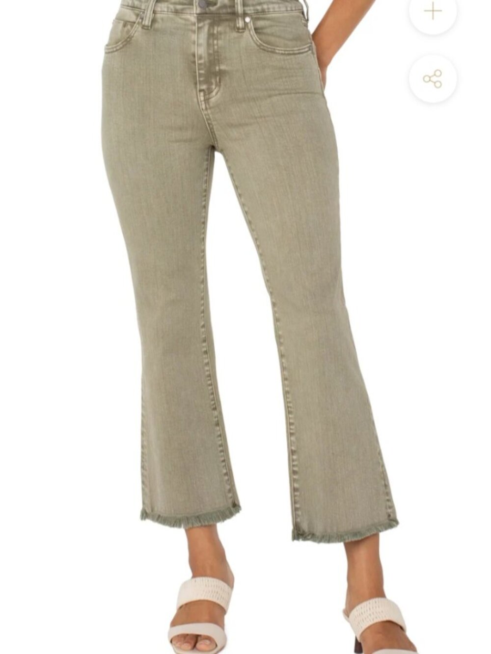 LIVERPOOL HANNAH CROP FLARE FRAY HEM MINERAL LAUREL OLIVE SIZE 4/27